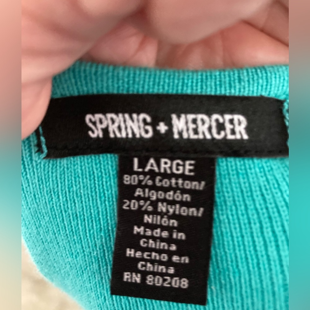 Spring + Mercer Open Front, Turquoise, One Button Cardigan Sweater, Size L - Picture 4 of 4